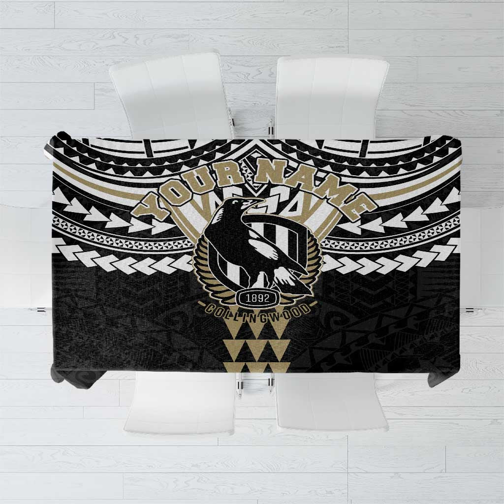 Personalized Collingwood Magpies Tablecloth Polynesian Tribal Pattern Heritage Football