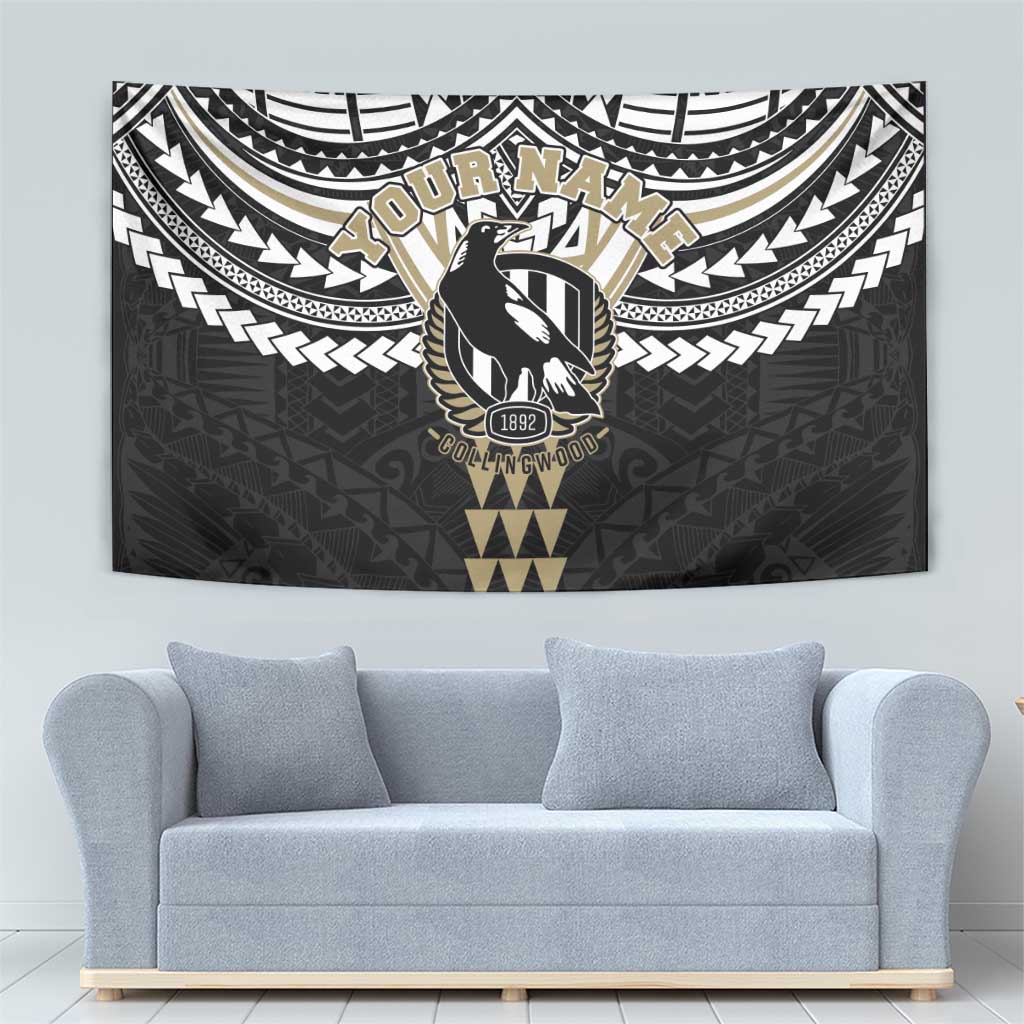 Personalized Collingwood Magpies Tapestry Polynesian Tribal Pattern Heritage Football