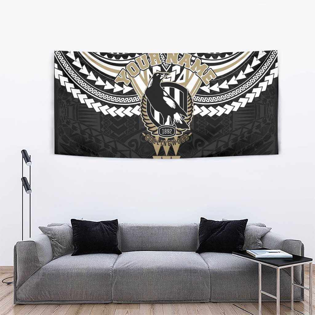 Personalized Collingwood Magpies Tapestry Polynesian Tribal Pattern Heritage Football
