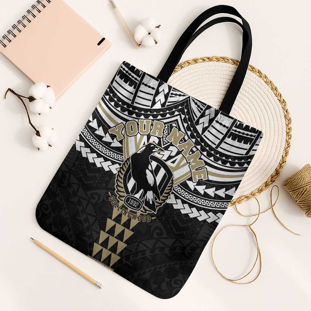 Personalized Collingwood Magpies Tote Bag Polynesian Tribal Pattern Heritage Football