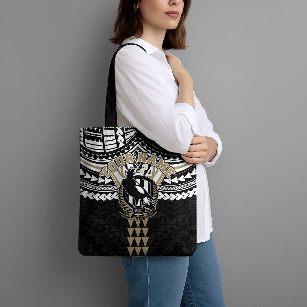 Personalized Collingwood Magpies Tote Bag Polynesian Tribal Pattern Heritage Football