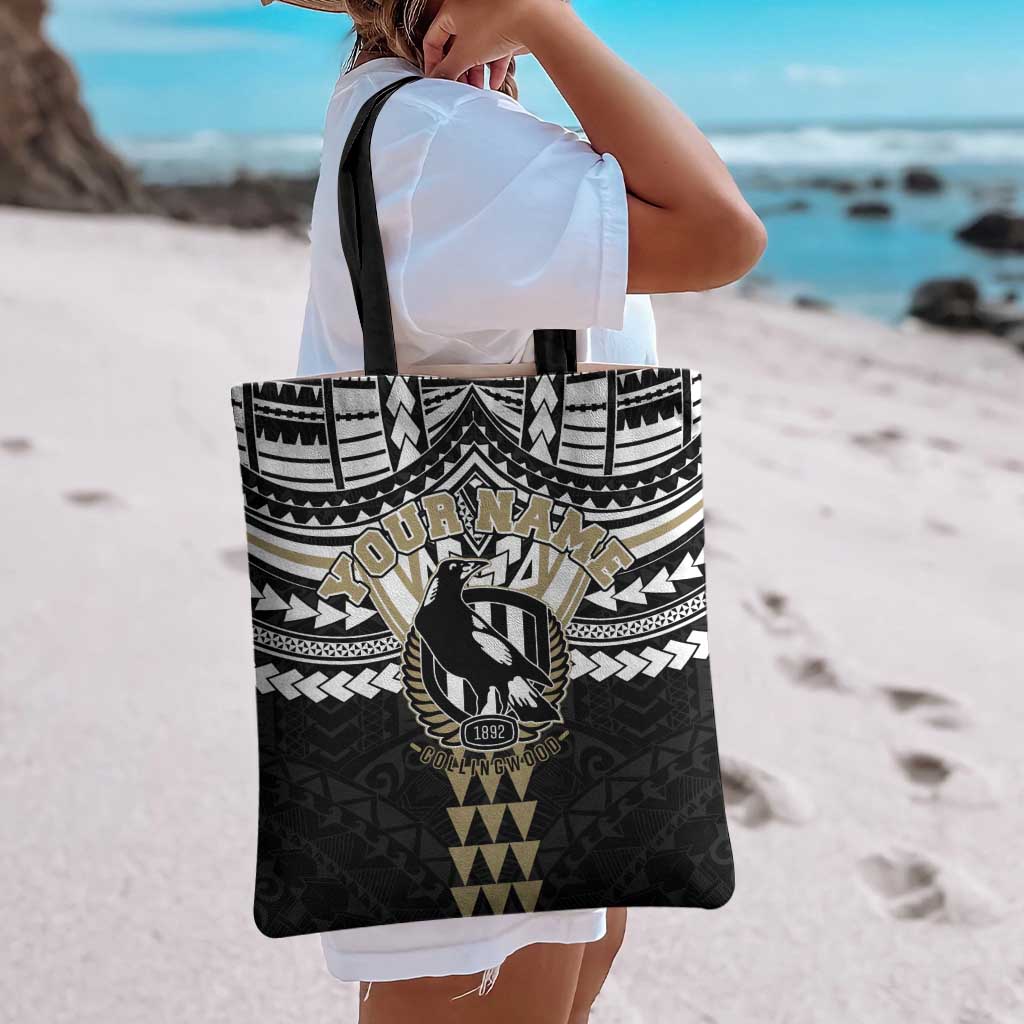Personalized Collingwood Magpies Tote Bag Polynesian Tribal Pattern Heritage Football