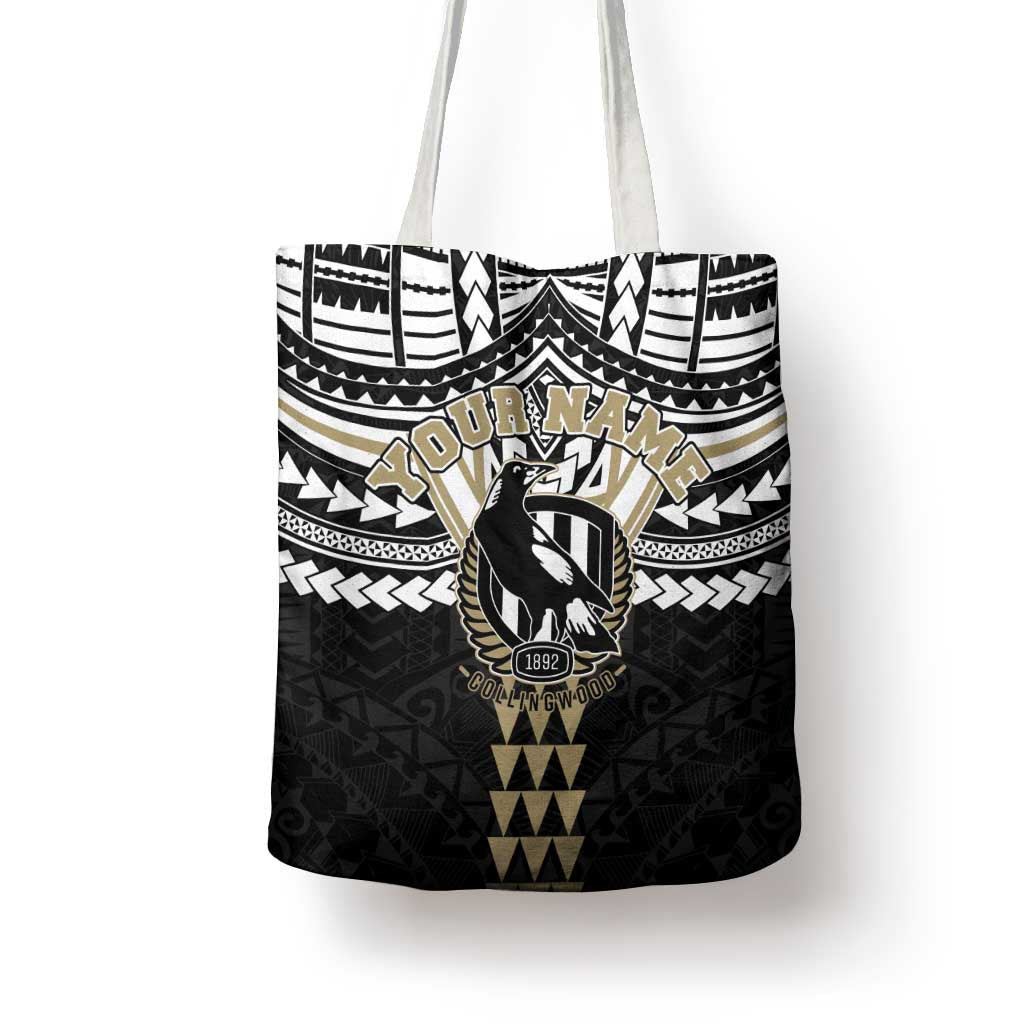 Personalized Collingwood Magpies Tote Bag Polynesian Tribal Pattern Heritage Football