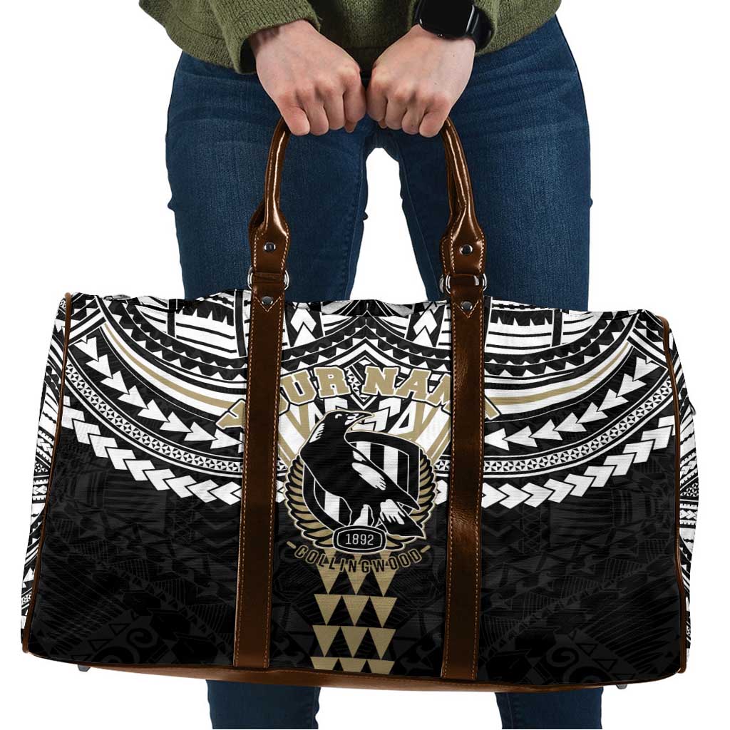 Personalized Collingwood Magpies Travel Bag Polynesian Tribal Pattern Heritage Football