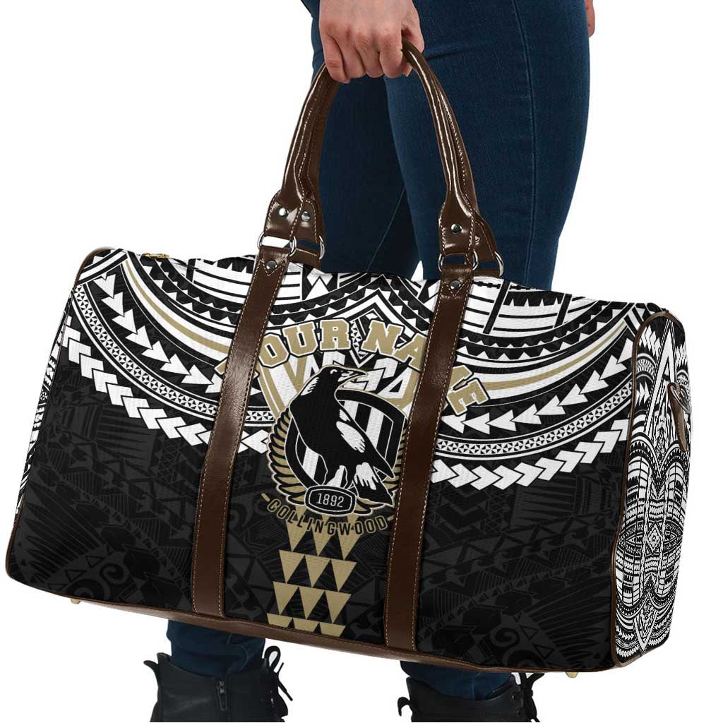 Personalized Collingwood Magpies Travel Bag Polynesian Tribal Pattern Heritage Football