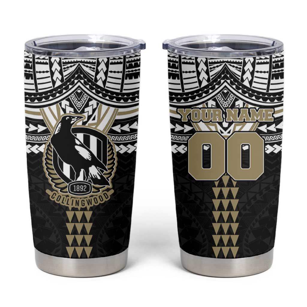 Personalized Collingwood Magpies Tumbler Cup Polynesian Tribal Pattern Heritage Football