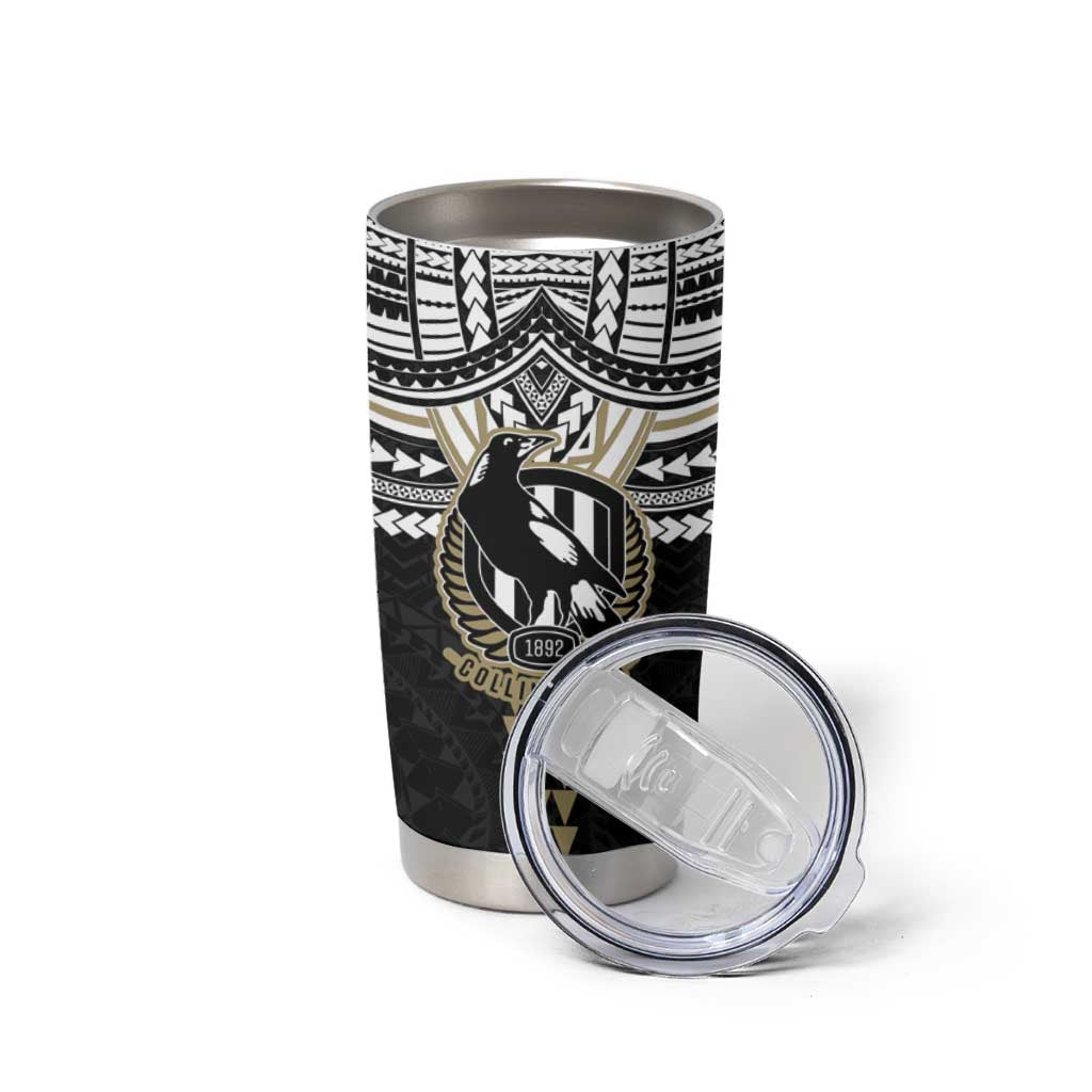 Personalized Collingwood Magpies Tumbler Cup Polynesian Tribal Pattern Heritage Football