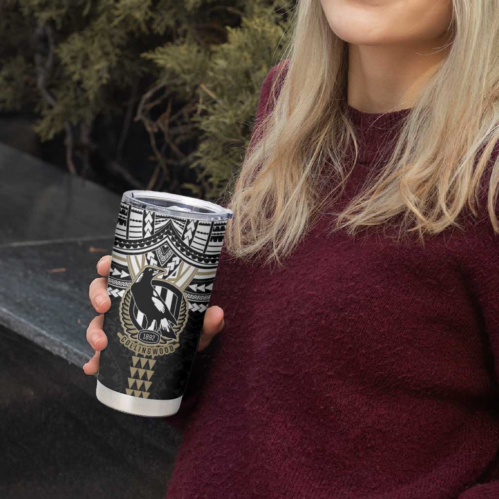 Personalized Collingwood Magpies Tumbler Cup Polynesian Tribal Pattern Heritage Football