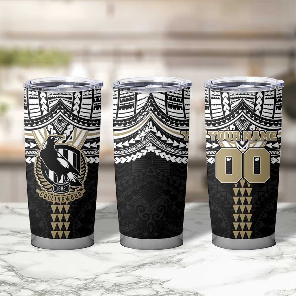 Personalized Collingwood Magpies Tumbler Cup Polynesian Tribal Pattern Heritage Football