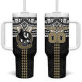 Personalized Collingwood Magpies Tumbler With Handle Polynesian Tribal Pattern Heritage Football