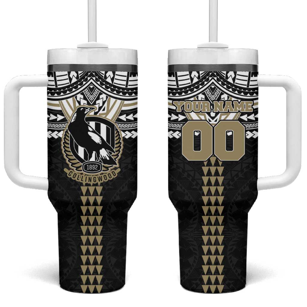 Personalized Collingwood Magpies Tumbler With Handle Polynesian Tribal Pattern Heritage Football