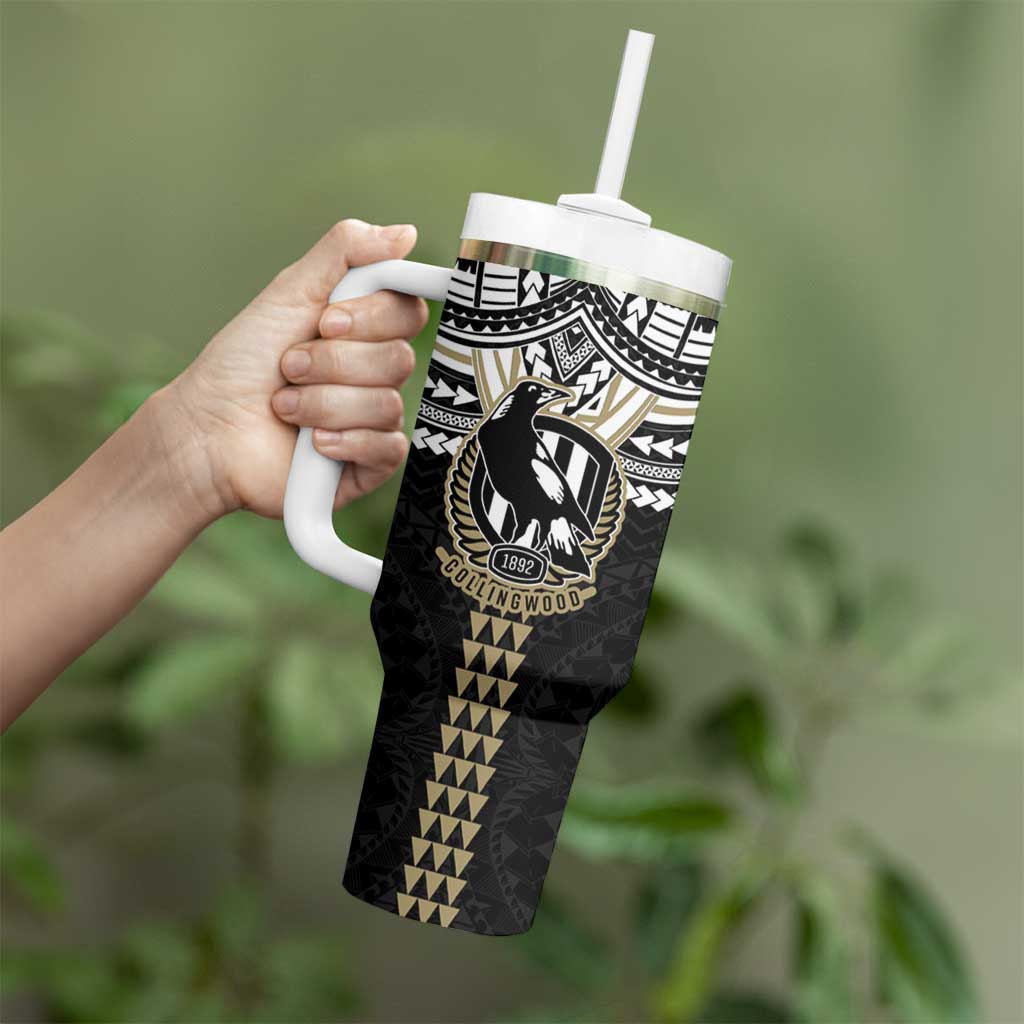 Personalized Collingwood Magpies Tumbler With Handle Polynesian Tribal Pattern Heritage Football