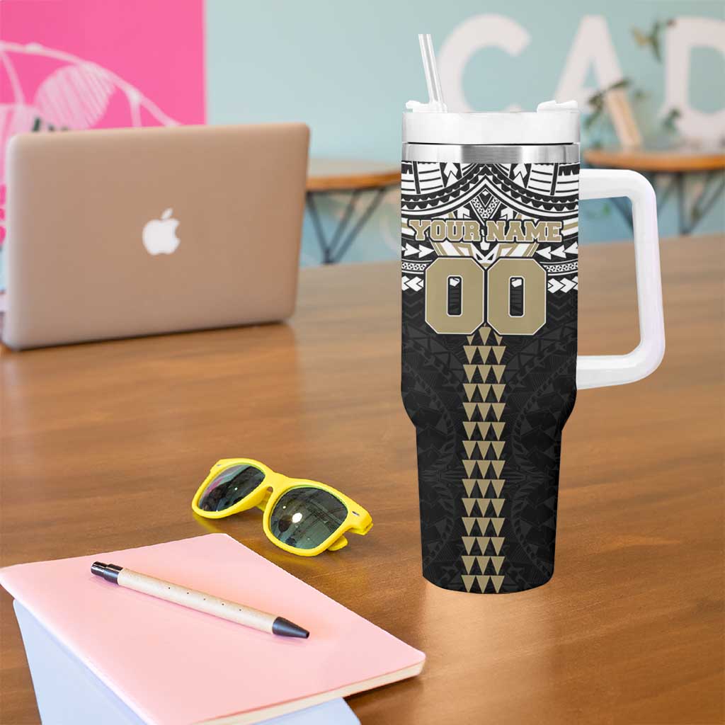 Personalized Collingwood Magpies Tumbler With Handle Polynesian Tribal Pattern Heritage Football