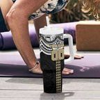 Personalized Collingwood Magpies Tumbler With Handle Polynesian Tribal Pattern Heritage Football