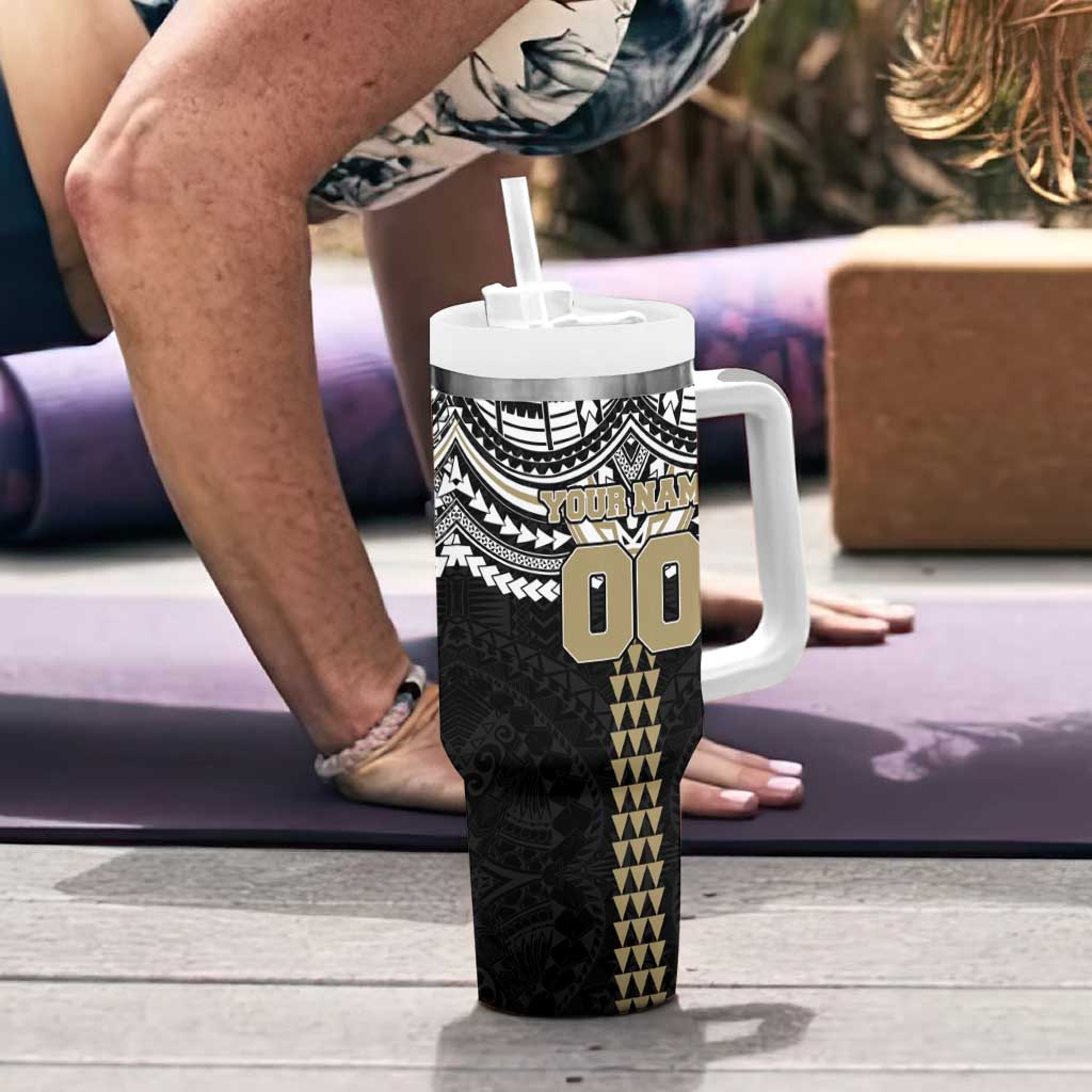 Personalized Collingwood Magpies Tumbler With Handle Polynesian Tribal Pattern Heritage Football