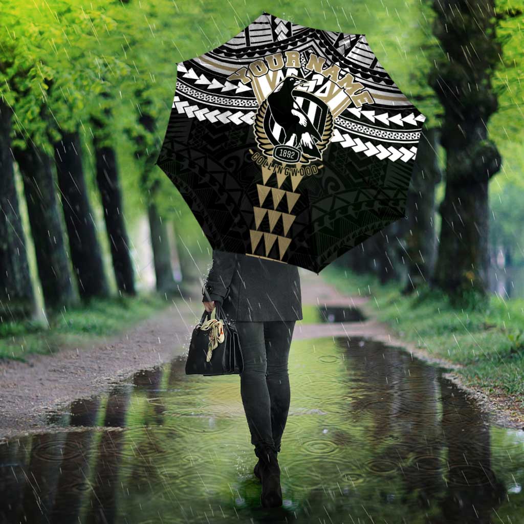 Personalized Collingwood Magpies Umbrella Polynesian Tribal Pattern Heritage Football