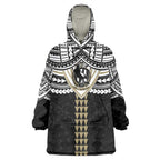 Personalized Collingwood Magpies Wearable Blanket Hoodie Polynesian Tribal Pattern Heritage Football