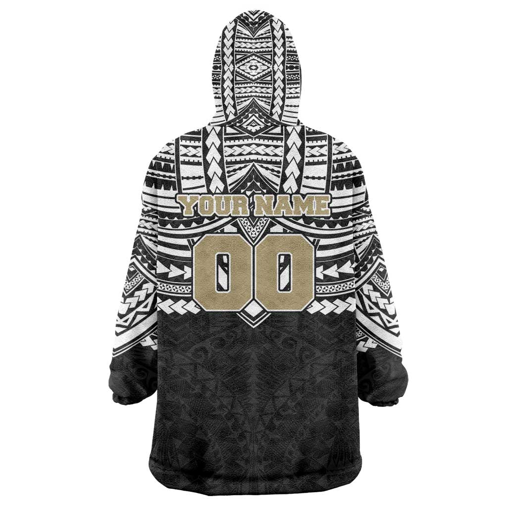 Personalized Collingwood Magpies Wearable Blanket Hoodie Polynesian Tribal Pattern Heritage Football