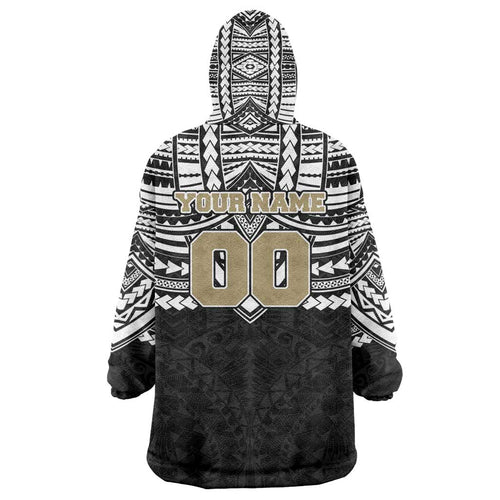 Personalized Collingwood Magpies Wearable Blanket Hoodie Polynesian Tribal Pattern Heritage Football