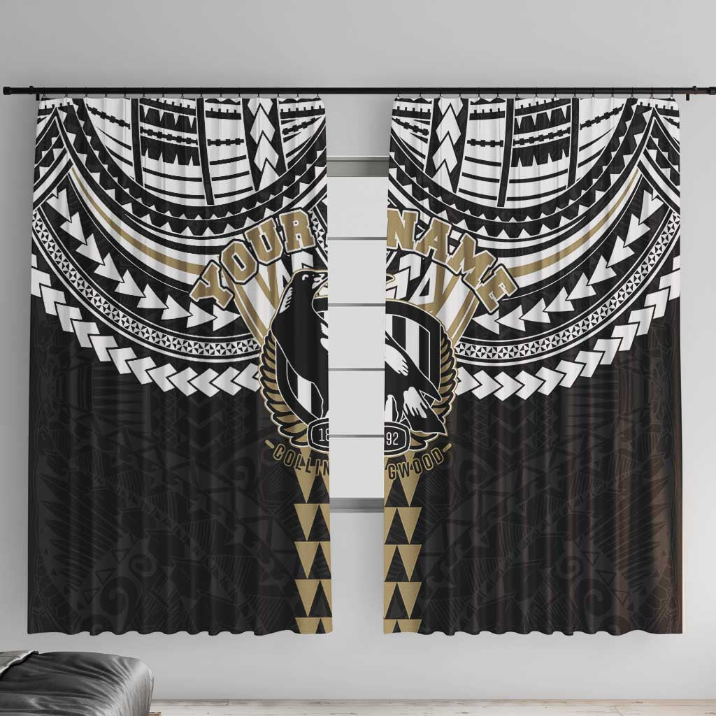 Personalized Collingwood Magpies Window Curtain Polynesian Tribal Pattern Heritage Football
