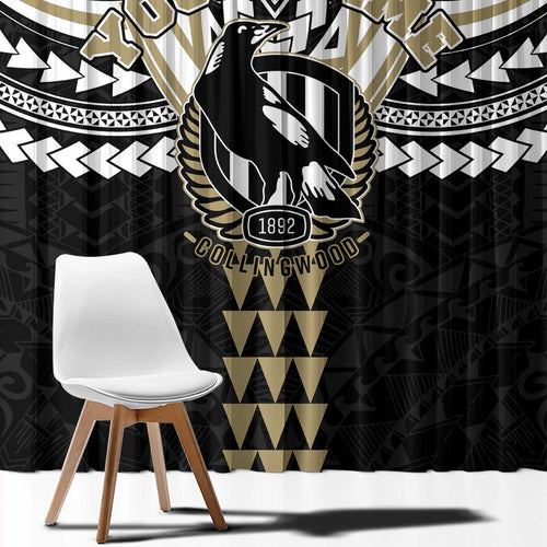 Personalized Collingwood Magpies Window Curtain Polynesian Tribal Pattern Heritage Football