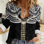 Personalized Collingwood Magpies Women Casual Shirt Polynesian Tribal Pattern Heritage Football