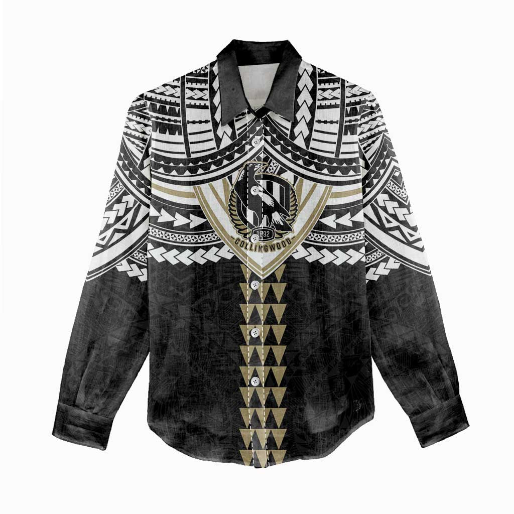Personalized Collingwood Magpies Women Casual Shirt Polynesian Tribal Pattern Heritage Football