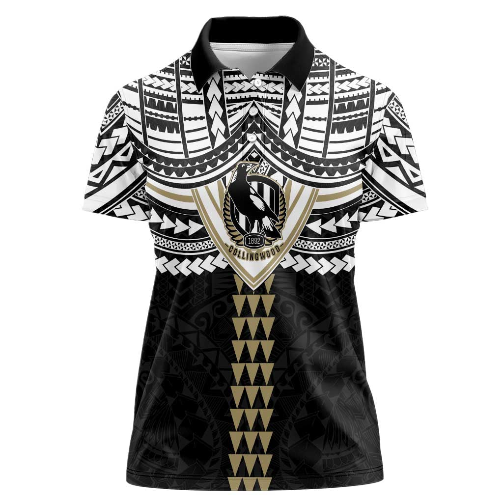 Personalized Collingwood Magpies Women Polo Shirt Polynesian Tribal Pattern Heritage Football