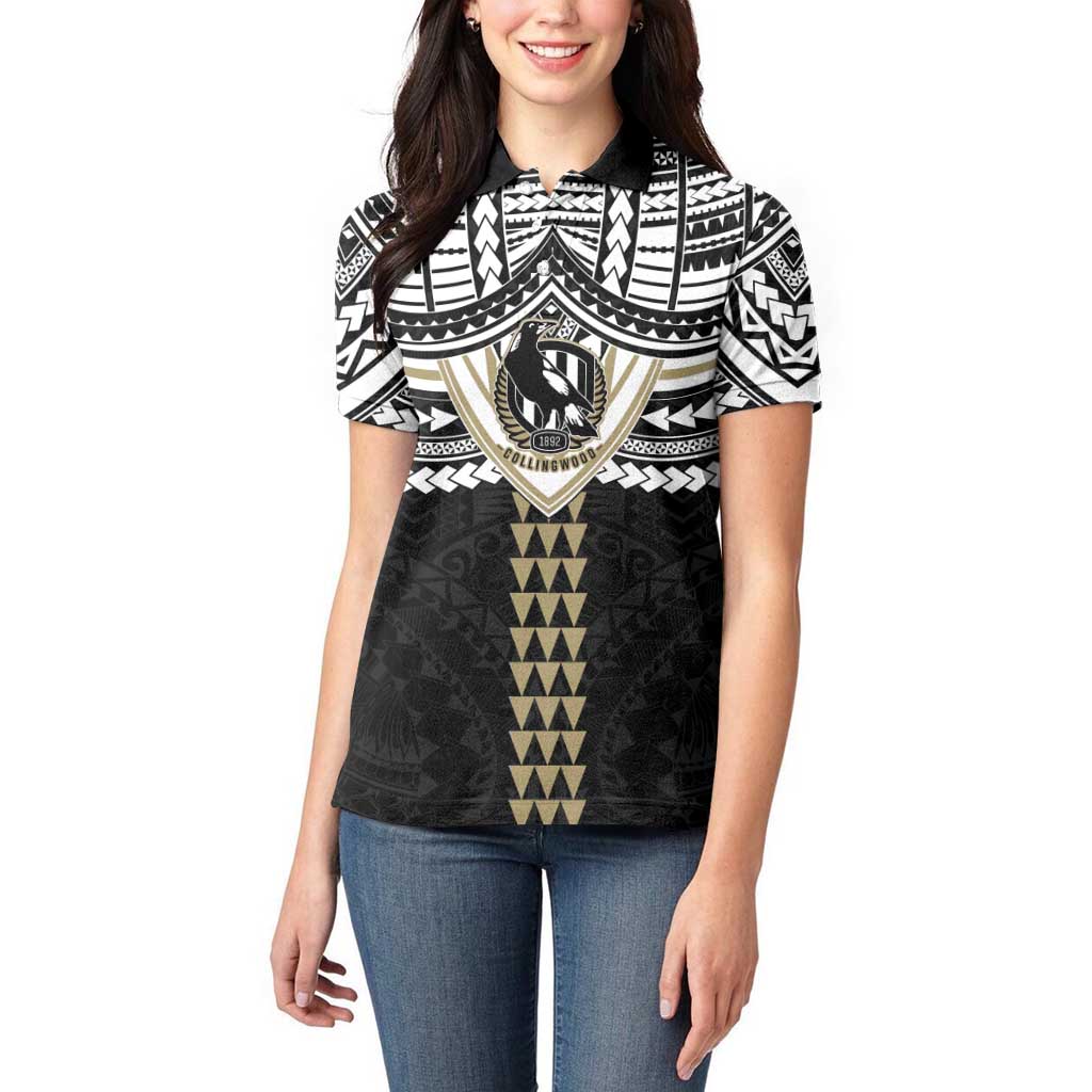 Personalized Collingwood Magpies Women Polo Shirt Polynesian Tribal Pattern Heritage Football