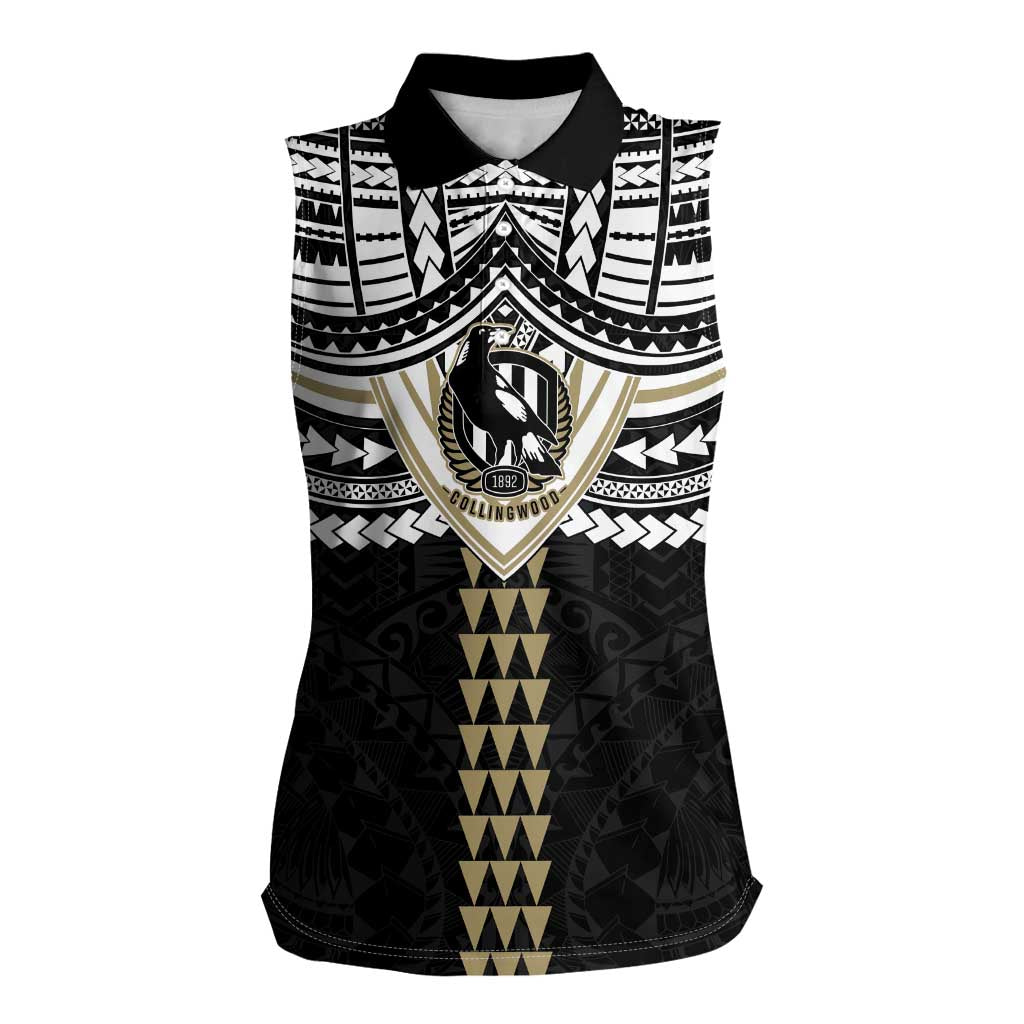 Personalized Collingwood Magpies Women Sleeveless Polo Shirt Polynesian Tribal Pattern Heritage Football