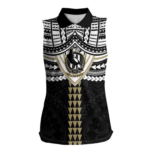 Personalized Collingwood Magpies Women Sleeveless Polo Shirt Polynesian Tribal Pattern Heritage Football