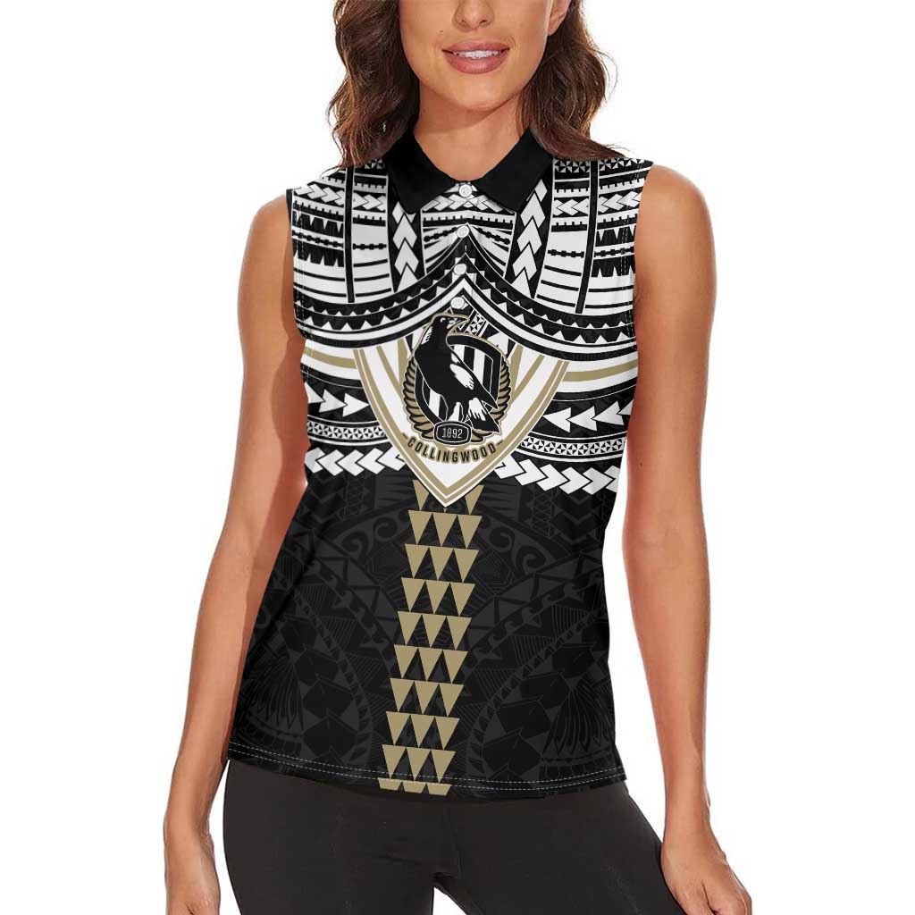 Personalized Collingwood Magpies Women Sleeveless Polo Shirt Polynesian Tribal Pattern Heritage Football