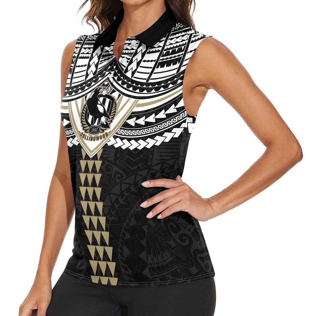 Personalized Collingwood Magpies Women Sleeveless Polo Shirt Polynesian Tribal Pattern Heritage Football
