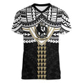 Personalized Collingwood Magpies Women V-Neck T-Shirt Polynesian Tribal Pattern Heritage Football