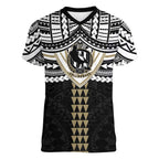 Personalized Collingwood Magpies Women V-Neck T-Shirt Polynesian Tribal Pattern Heritage Football