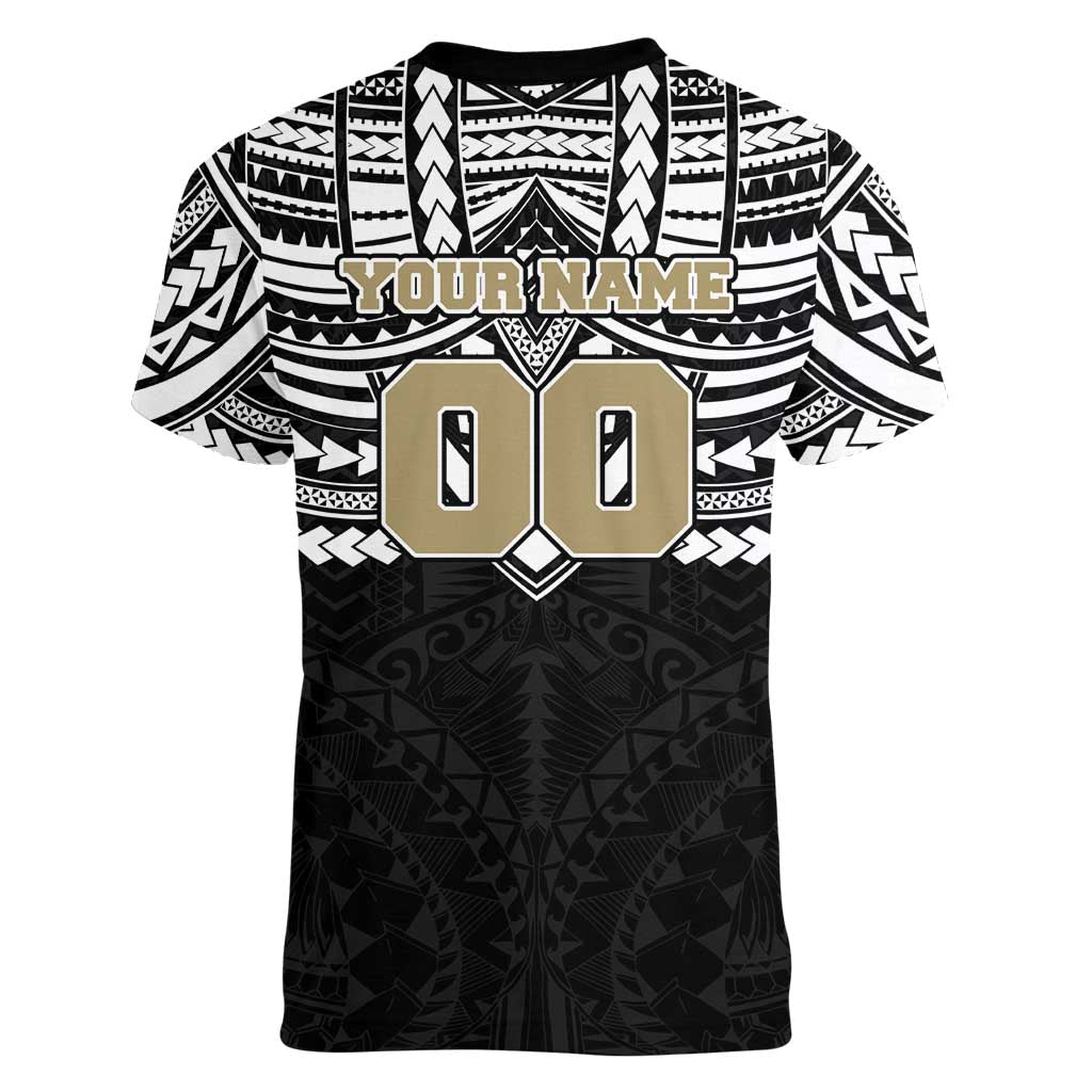 Personalized Collingwood Magpies Women V-Neck T-Shirt Polynesian Tribal Pattern Heritage Football