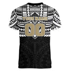 Personalized Collingwood Magpies Women V-Neck T-Shirt Polynesian Tribal Pattern Heritage Football