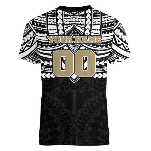Personalized Collingwood Magpies Women V-Neck T-Shirt Polynesian Tribal Pattern Heritage Football