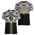 Personalized Collingwood Magpies Women V-Neck T-Shirt Polynesian Tribal Pattern Heritage Football