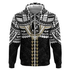 Personalized Collingwood Magpies Zip Hoodie Polynesian Tribal Pattern Heritage Football