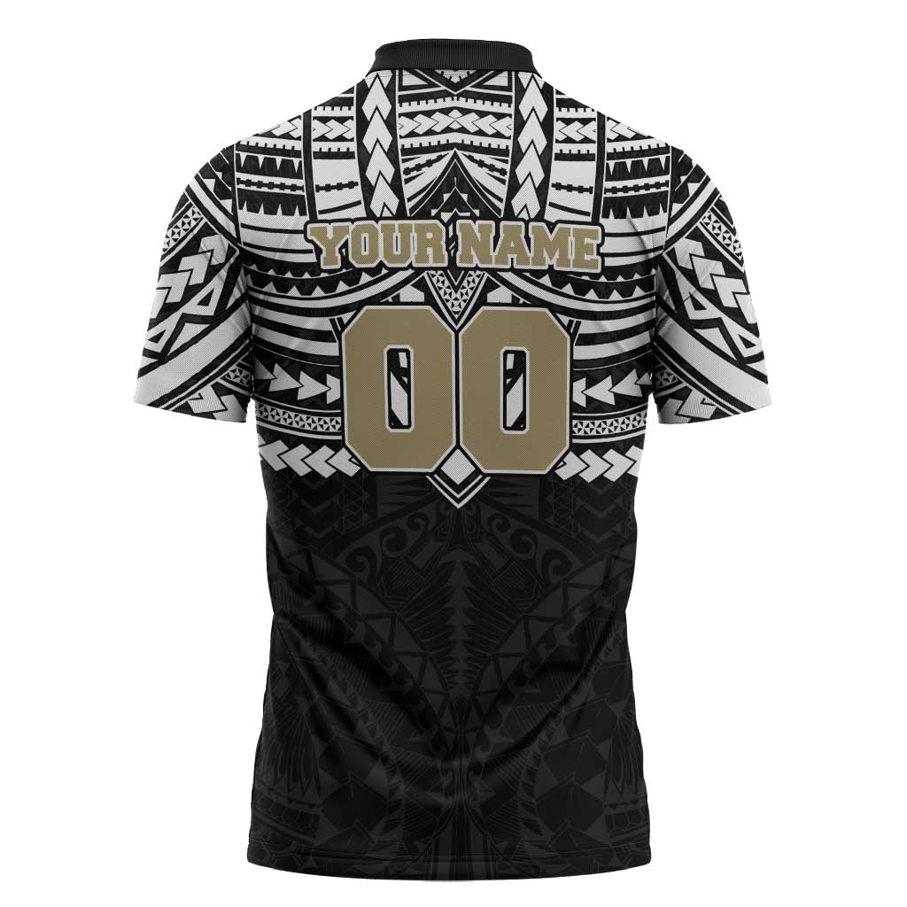 Personalized Collingwood Magpies Zipper Polo Shirt Polynesian Tribal Pattern Heritage Football