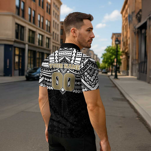 Personalized Collingwood Magpies Zipper Polo Shirt Polynesian Tribal Pattern Heritage Football