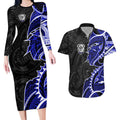 Canterbury Bankstown Bulldogs Couples Matching Long Sleeve Bodycon Dress and Hawaiian Shirt Polynesian Tribal Tattoo Pacific Sport Art