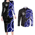 Canterbury Bankstown Bulldogs Couples Matching Long Sleeve Bodycon Dress and Long Sleeve Button Shirt Polynesian Tribal Tattoo Pacific Sport Art