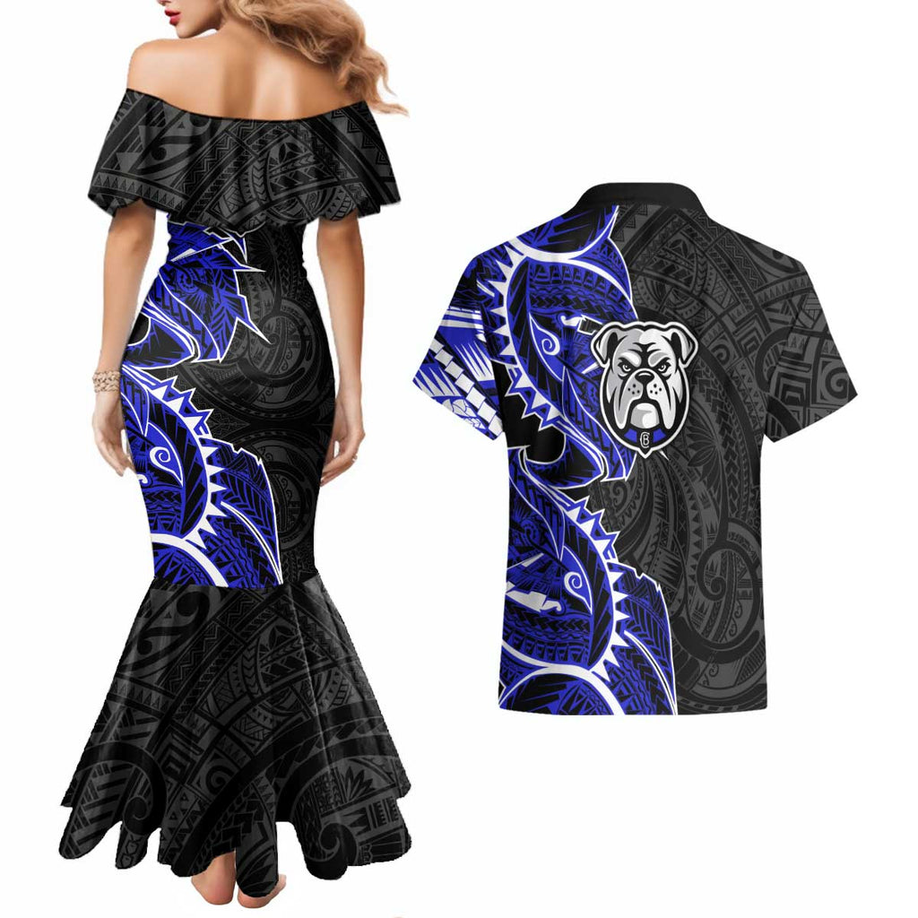 Canterbury Bankstown Bulldogs Couples Matching Mermaid Dress and Hawaiian Shirt Polynesian Tribal Tattoo Pacific Sport Art