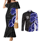 Canterbury Bankstown Bulldogs Couples Matching Mermaid Dress and Long Sleeve Button Shirt Polynesian Tribal Tattoo Pacific Sport Art