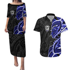 Canterbury Bankstown Bulldogs Couples Matching Puletasi and Hawaiian Shirt Polynesian Tribal Tattoo Pacific Sport Art