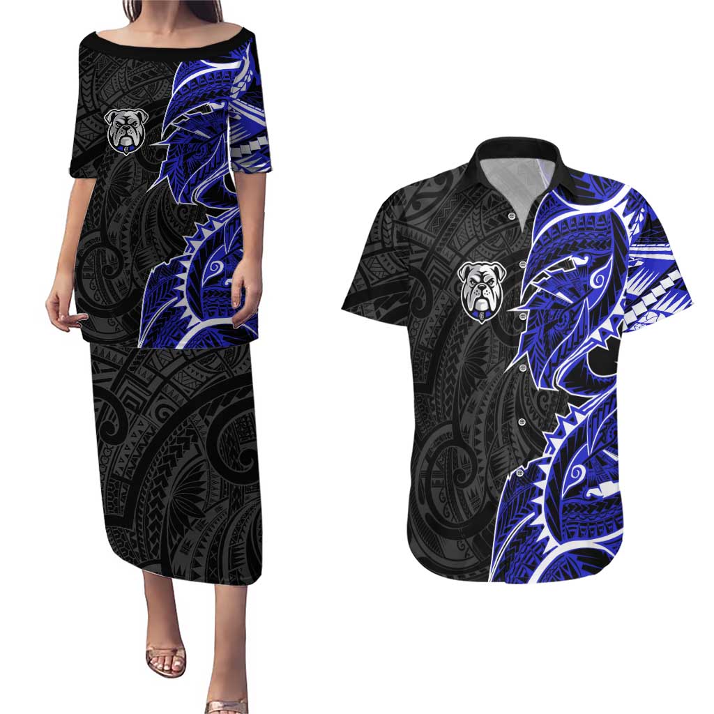 Canterbury Bankstown Bulldogs Couples Matching Puletasi and Hawaiian Shirt Polynesian Tribal Tattoo Pacific Sport Art