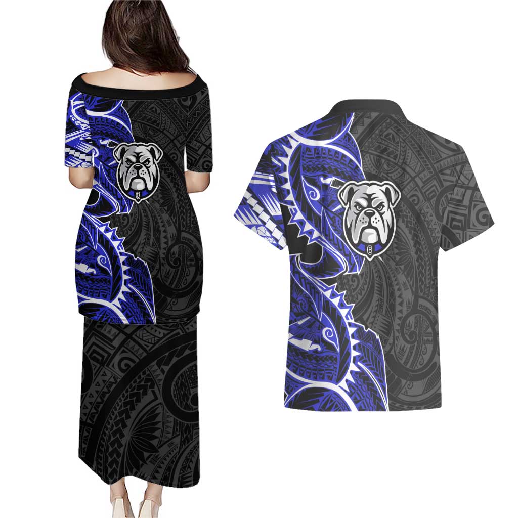 Canterbury Bankstown Bulldogs Couples Matching Puletasi and Hawaiian Shirt Polynesian Tribal Tattoo Pacific Sport Art