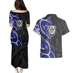 Canterbury Bankstown Bulldogs Couples Matching Puletasi and Hawaiian Shirt Polynesian Tribal Tattoo Pacific Sport Art